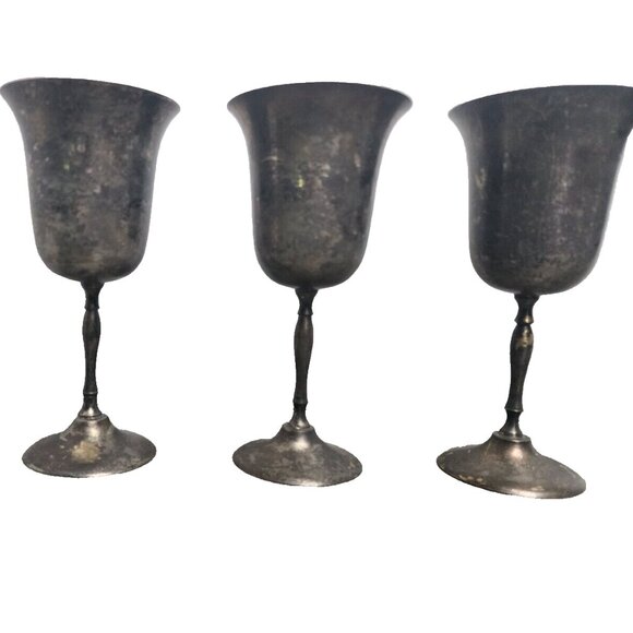 Vintage Wine Goblet Cup E.P.N.S Silver Plated Stemmed Goblet Cup *Rare Set of 4 - Picture 6 of 16